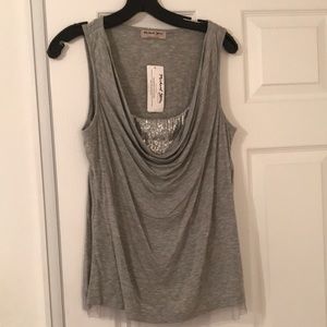 Michael Stars Gray Drape Neck Tank OS NWT